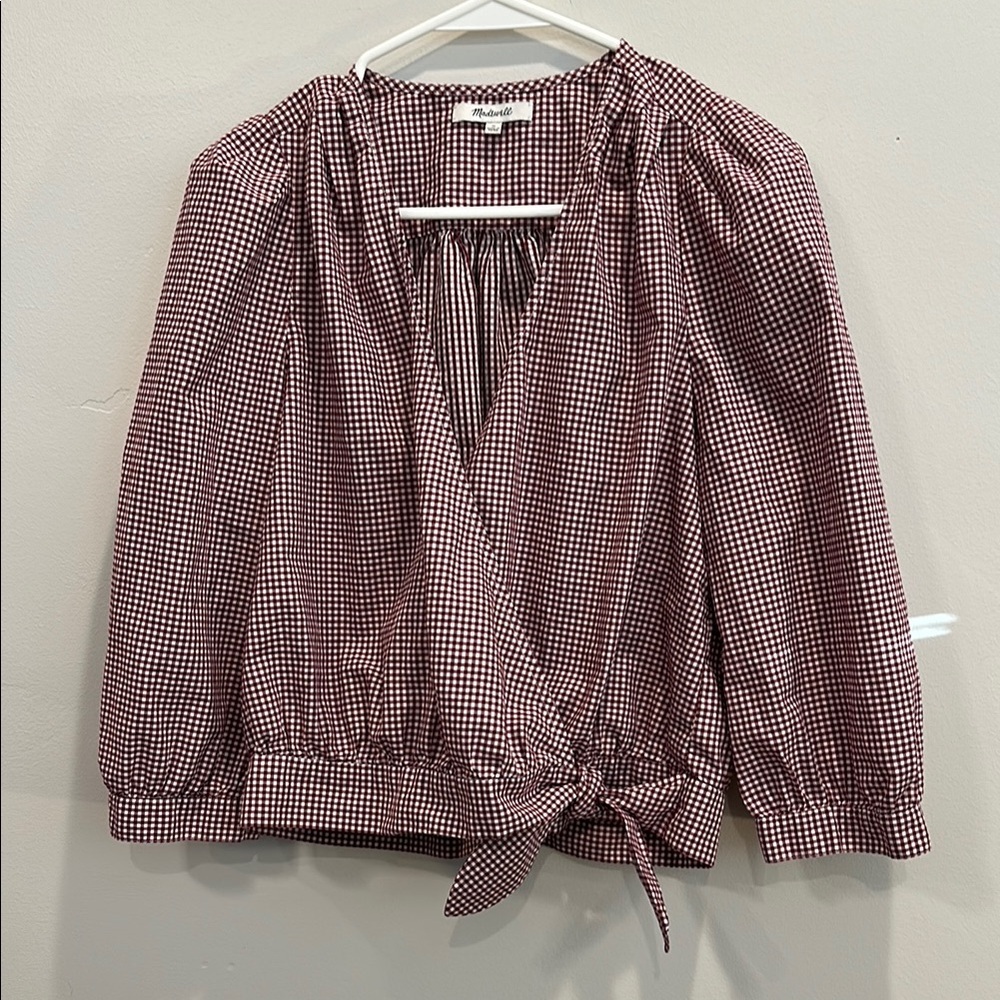 Madewell Red Gingham Blouse with Wrap Design. Size M.